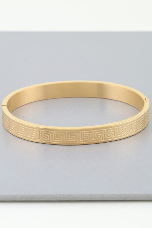 Aztec Maze Engraved Gold-Finish Bracelet (2.2″ x 2.4″)