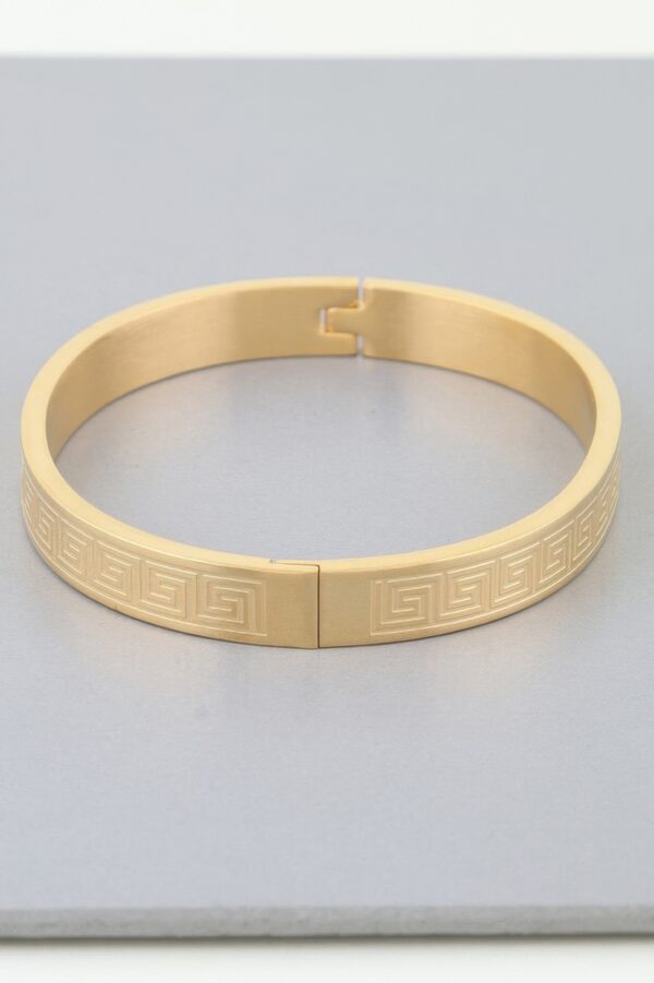 Aztec Maze Engraved Gold-Finish Bracelet (2.2″ x 2.4″)
