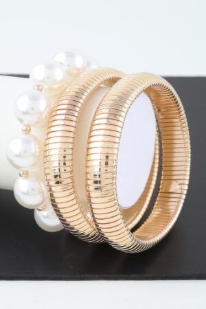 Scale Chain & Pearl Stretch Beaded Bracelet