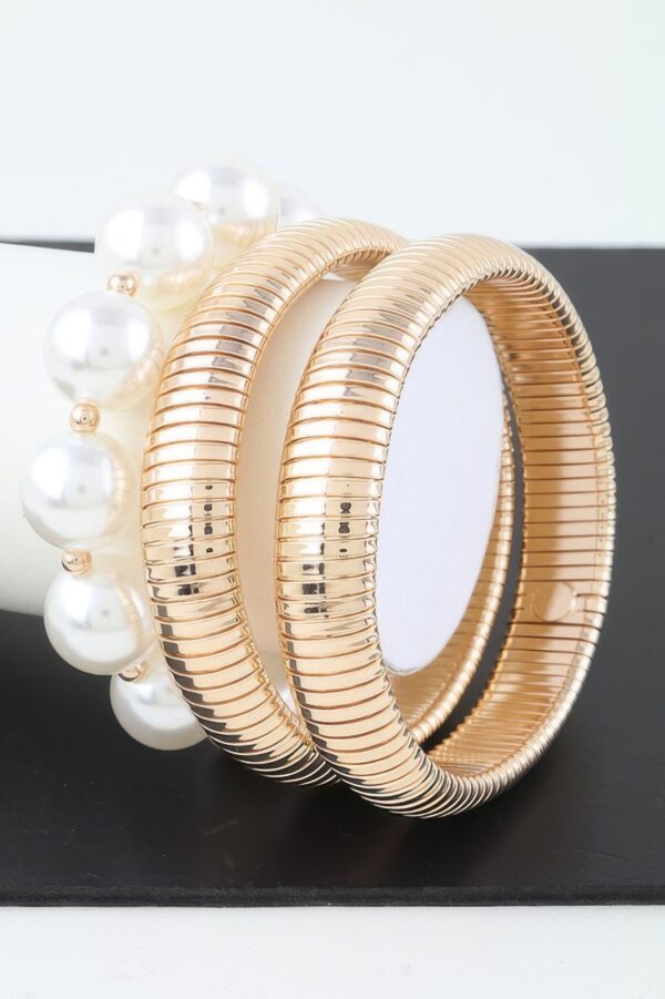 Scale Chain & Pearl Stretch Beaded Bracelet