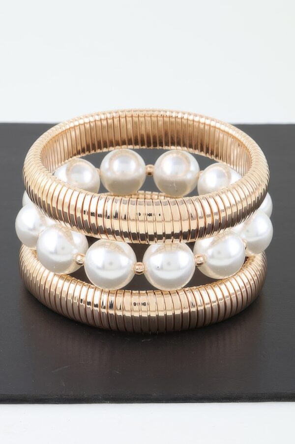 Scale Chain & Pearl Stretch Beaded Bracelet