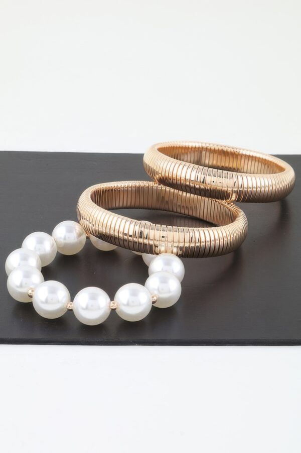 Scale Chain & Pearl Stretch Beaded Bracelet