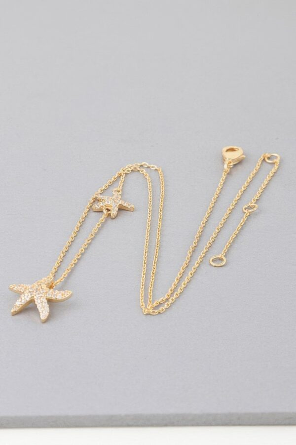 Bejeweled Starfish Pendant Necklace – Gold-tone