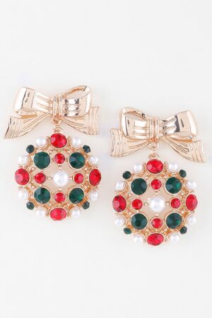 Bejeweled Ribbon Ornament Earrings – Festive Bow