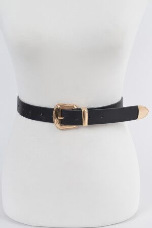 Faux Leather Belt with Gold Metal Buckle – 1.1″