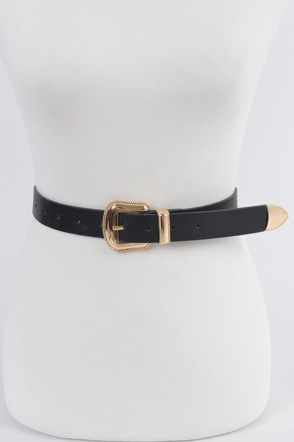 Faux Leather Belt with Gold Metal Buckle – 1.1″