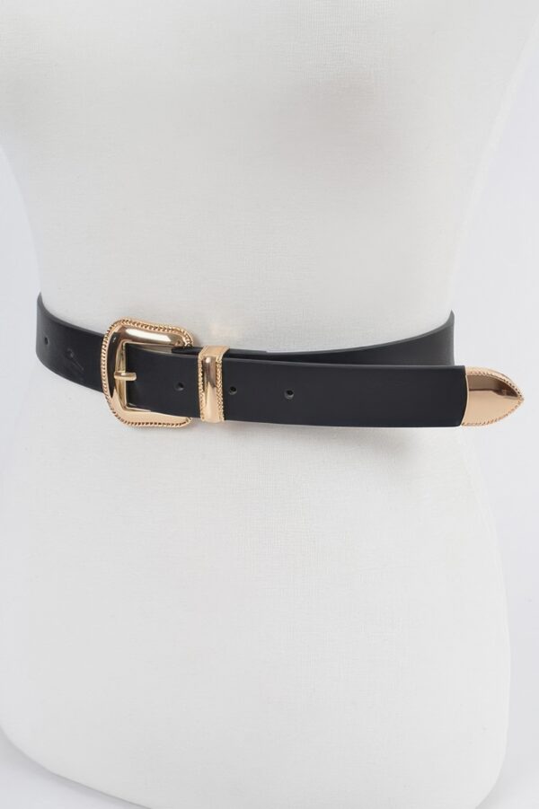 Faux Leather Belt with Gold Metal Buckle – 1.1″