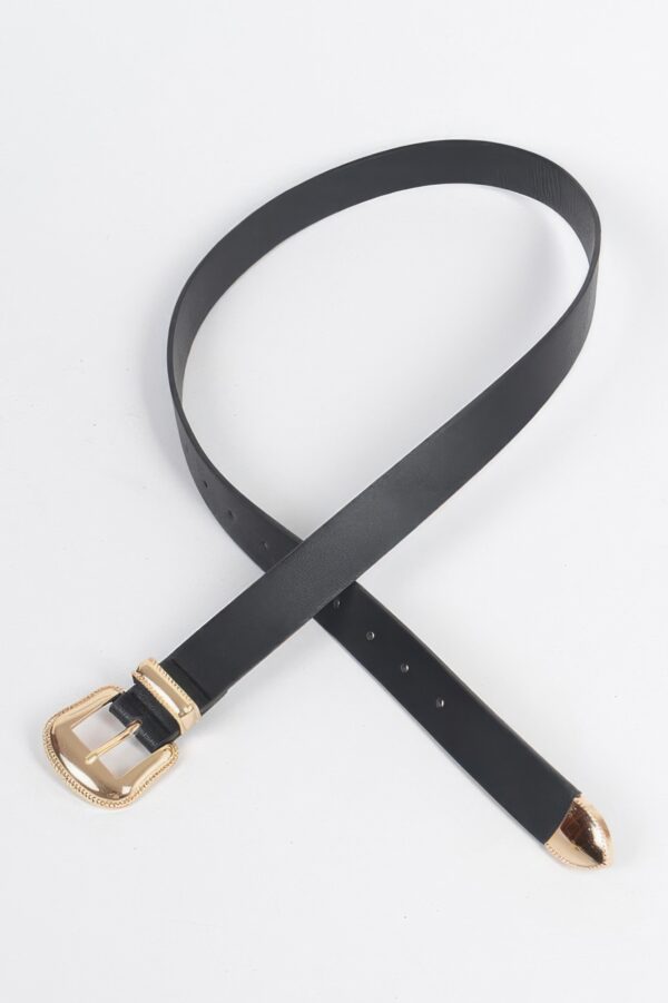 Faux Leather Belt with Gold Metal Buckle – 1.1″