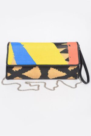 Animal Print Clutch with Color-Block Palette