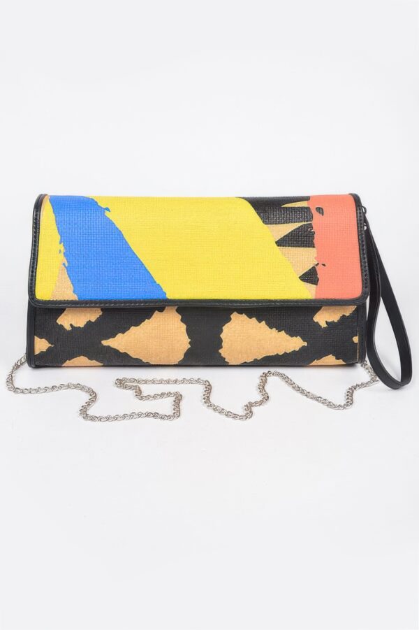 Animal Print Clutch with Color-Block Palette