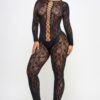 Kiara Lace-Up Bodystocking – Floral Lace