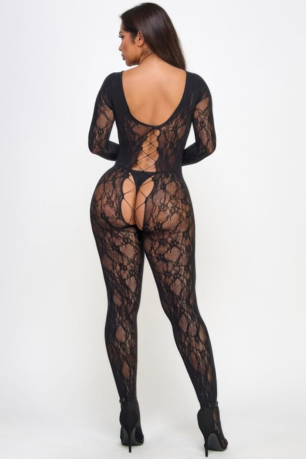 Kiara Lace-Up Bodystocking – Floral Lace