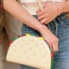 Taco-Shape Studded Clutch with Top Handle