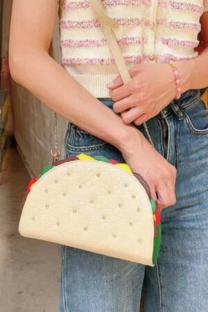 Taco-Shape Studded Clutch with Top Handle