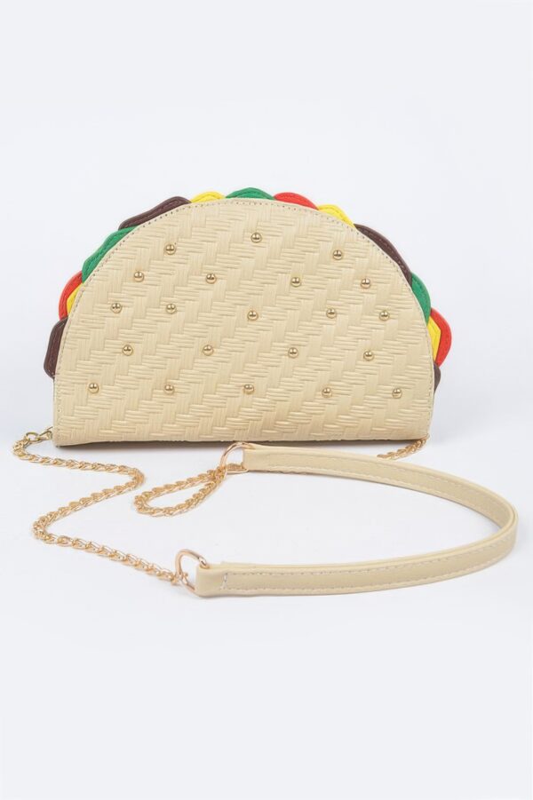Taco-Shape Studded Clutch with Top Handle