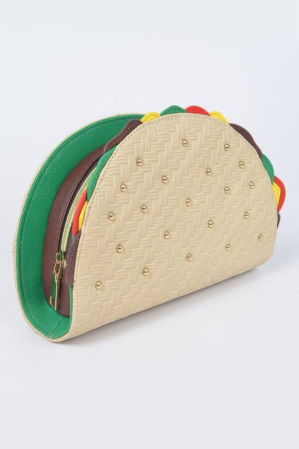 Taco-Shape Studded Clutch with Top Handle