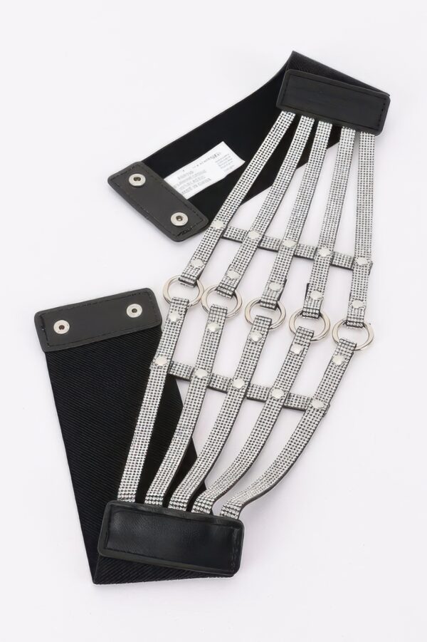 Wide Rhinestone Lattice Waist Belt with Metal Rings