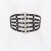 Wide Rhinestone Lattice Waist Belt with Metal Rings