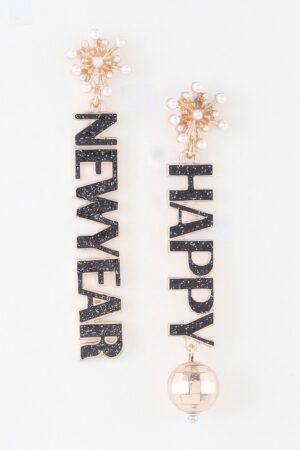 New Year Lettering Drop Earrings – Festive Charm
