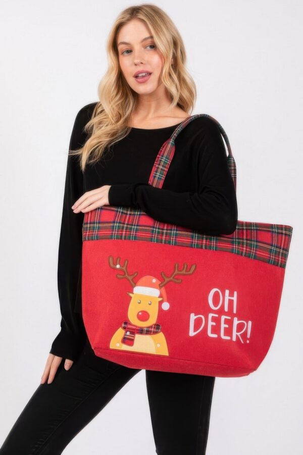 Oh Deer Reindeer Christmas Tote Bag – Red Polyester