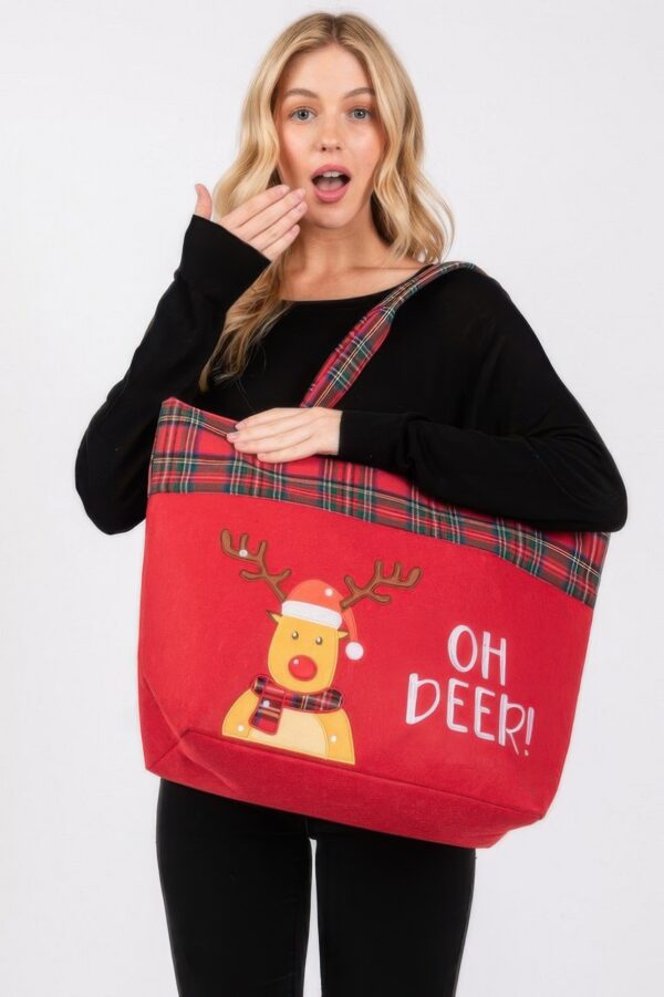 Oh Deer Reindeer Christmas Tote Bag – Red Polyester