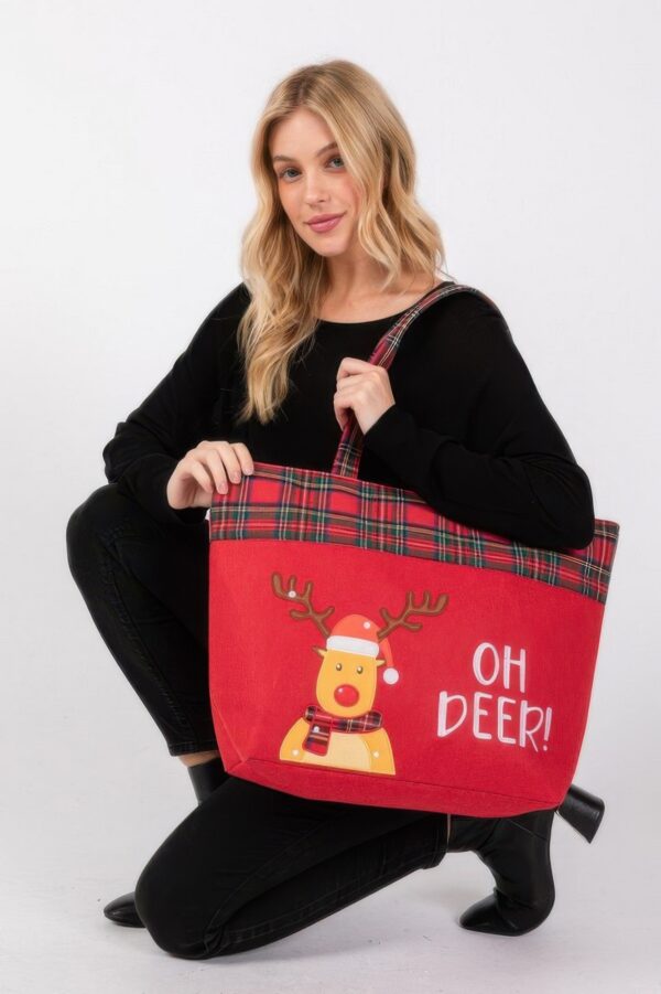 Oh Deer Reindeer Christmas Tote Bag – Red Polyester
