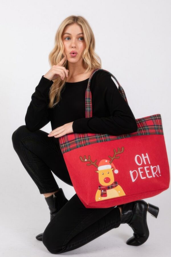Oh Deer Reindeer Christmas Tote Bag – Red Polyester