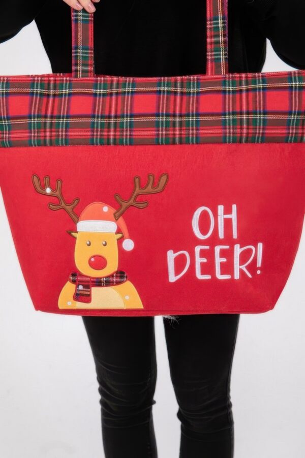 Oh Deer Reindeer Christmas Tote Bag – Red Polyester