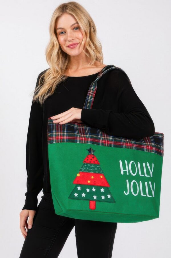 Holly Jolly Lettering Christmas Tree Tote Bag