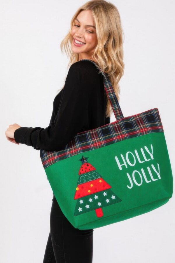 Holly Jolly Lettering Christmas Tree Tote Bag