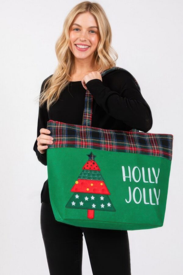 Holly Jolly Lettering Christmas Tree Tote Bag