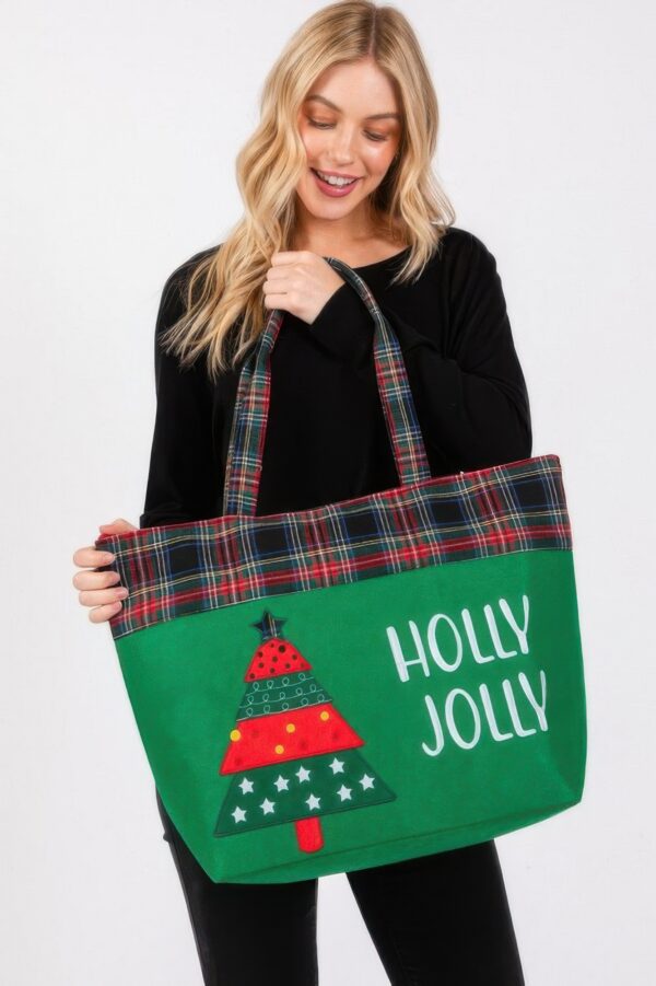 Holly Jolly Lettering Christmas Tree Tote Bag