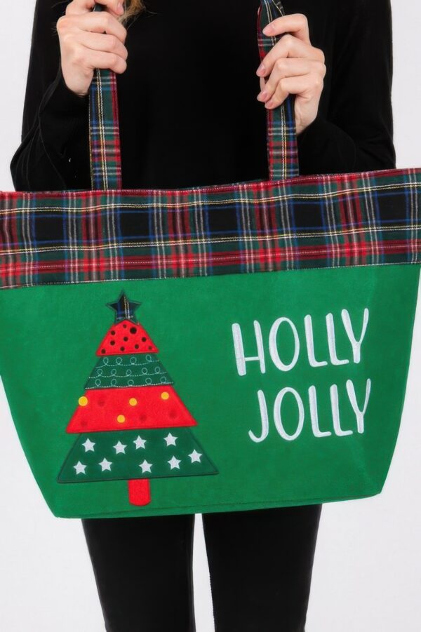 Holly Jolly Lettering Christmas Tree Tote Bag