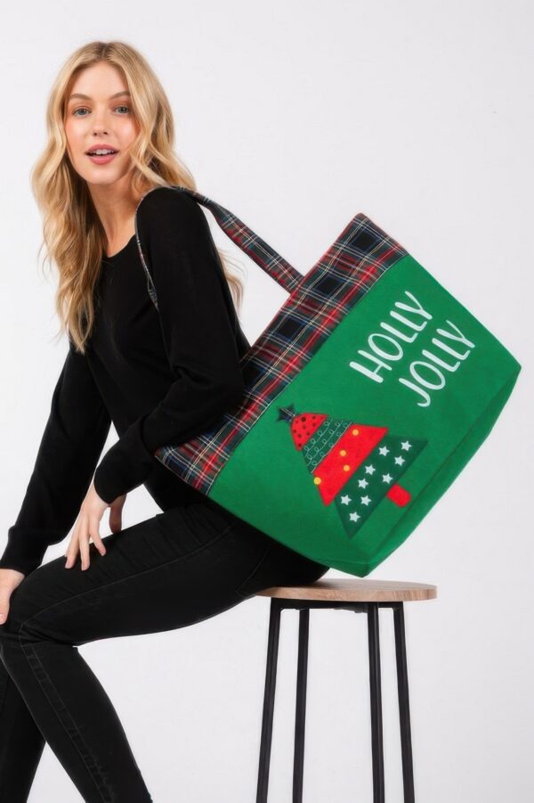 Holly Jolly Lettering Christmas Tree Tote Bag