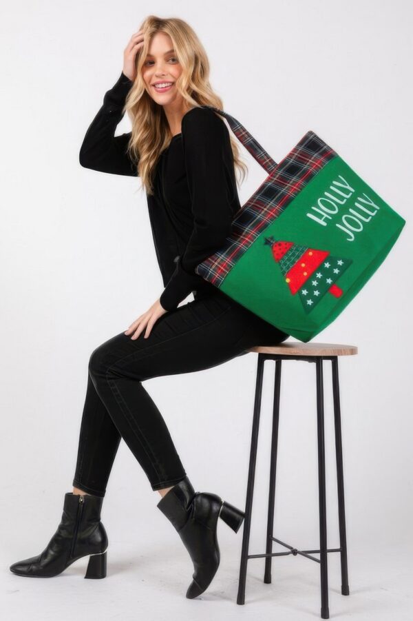 Holly Jolly Lettering Christmas Tree Tote Bag