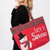 Let It Snow Snowman Christmas Tote – Red Plaid