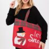Let It Snow Snowman Christmas Tote – Red Plaid