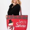 Let It Snow Snowman Christmas Tote – Red Plaid
