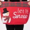 Let It Snow Snowman Christmas Tote – Red Plaid