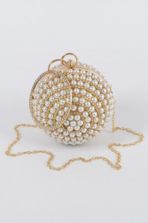 Pearl Sphere Clutch with Gold Chain