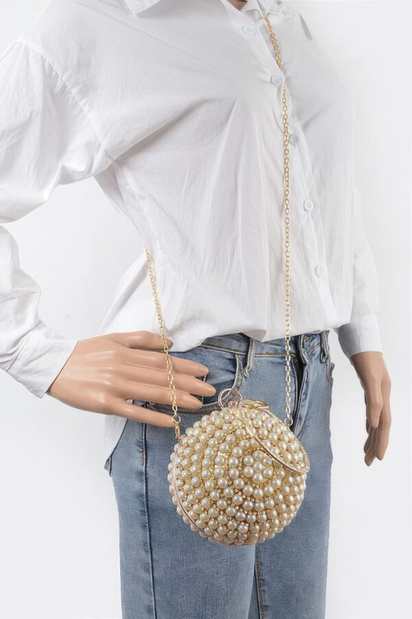 Pearl Sphere Clutch with Gold Chain