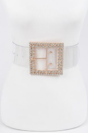 Plus Size Clear PVC Belt with Rhinestone Buckle