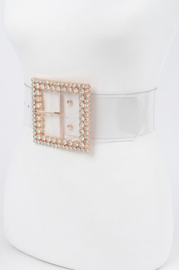 Plus Size Clear PVC Belt with Rhinestone Buckle