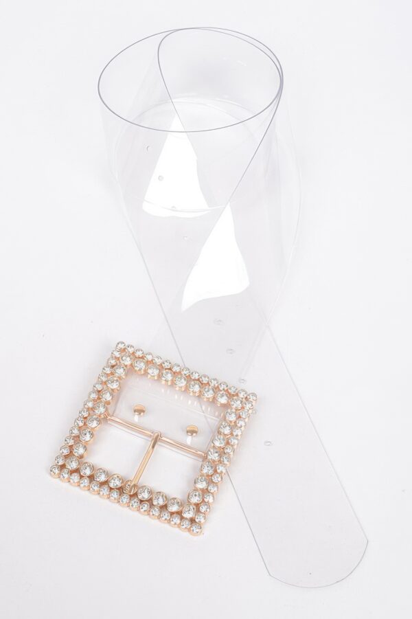 Plus Size Clear PVC Belt with Rhinestone Buckle
