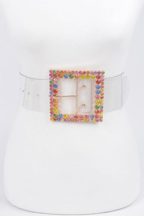Plus Size Clear PVC Belt with Rhinestone Buckle