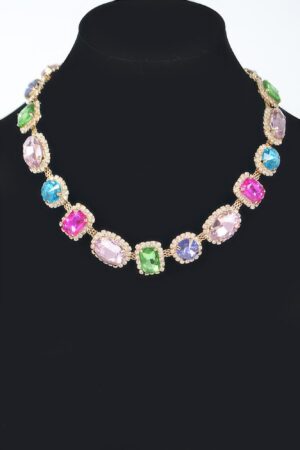 Mixed-Shape Stone Necklace – Multicolor