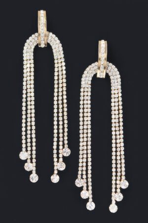 Rhinestone Fringe Drop Earrings – Long Shimmering Dangle
