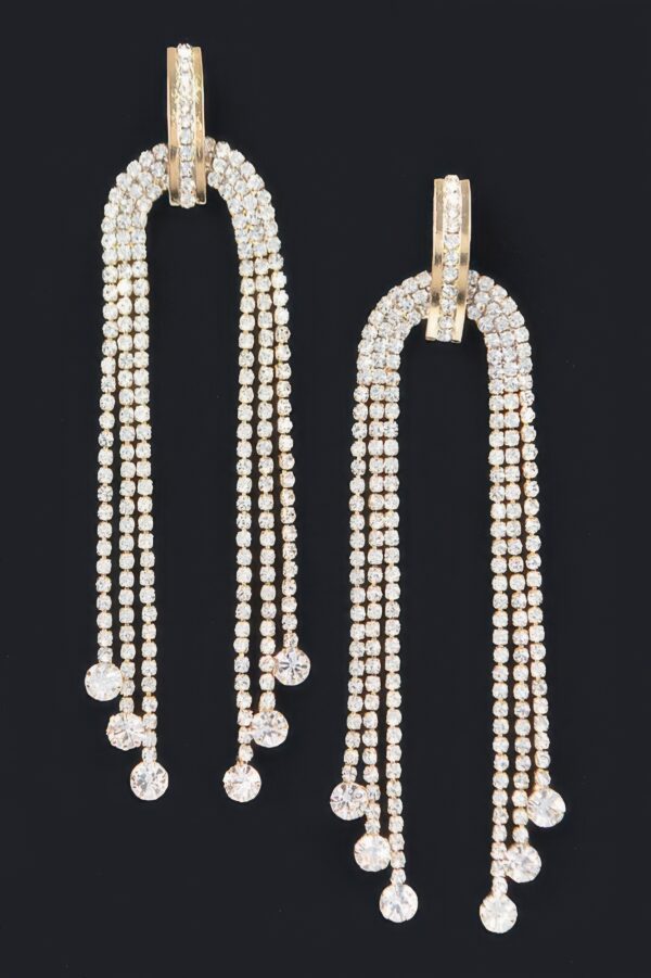 Rhinestone Fringe Drop Earrings – Long Shimmering Dangle