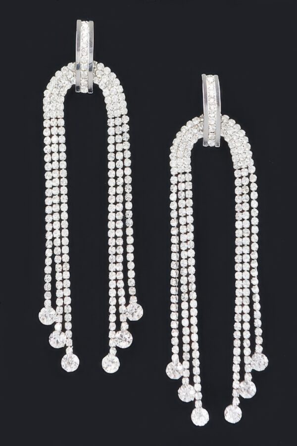 Rhinestone Fringe Drop Earrings – Long Shimmering Dangle