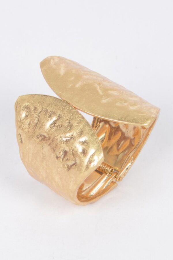 Cast Metal Spring Hinge Cuff Bracelet – Sculpted Polished Finish